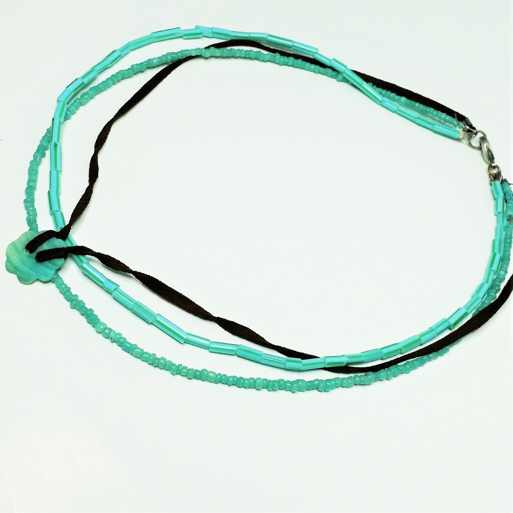 Multistrand Delicate Shell & Leather Blue Necklace